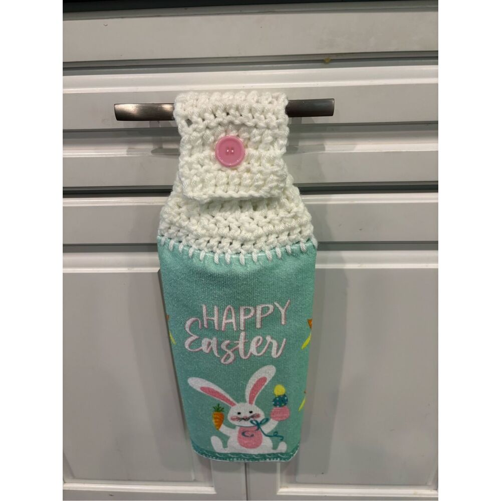 Crochet Top Kitchen towel- Happy Easter Bunny
